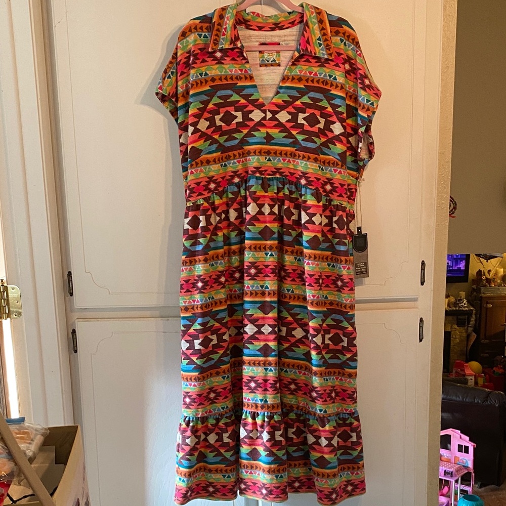 Double D Ranch Multicolor Geometric Midi Dress nwt 1x
